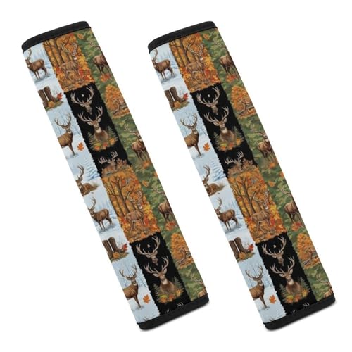 2 Pack Deer Camo Hunting Deers Seat Belt Shoulder Pad Breathable Shoulder Harness Cover for Child, All Vehicles, Neck and Shoulder Support - color: Pattern 1067