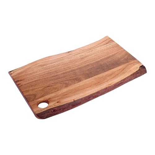 GoCraft Acacia Wood Live Edge Cutting Board – with Hole for Hanging | Rustic Rectangular Wooden Chopping Board | Charcuterie Cheese Tray | Food Serving Platter | Farmhouse Décor (Large) - size: 21"L x 12"W