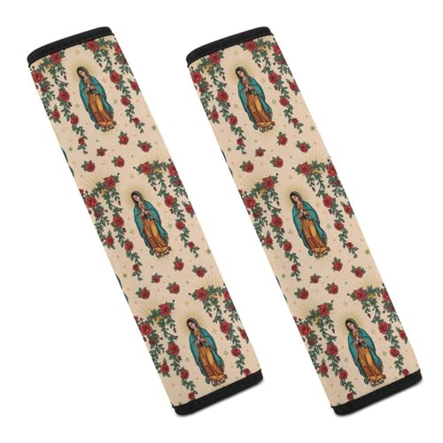 Universal Soft and Comfortable Seat Belt Shoulder Pad for Adult Use, Most Cars, 1 Pair Red Rose Guadalupe Virgen Harness Pads Strap Anti-Slip Pad - color: Pattern 34