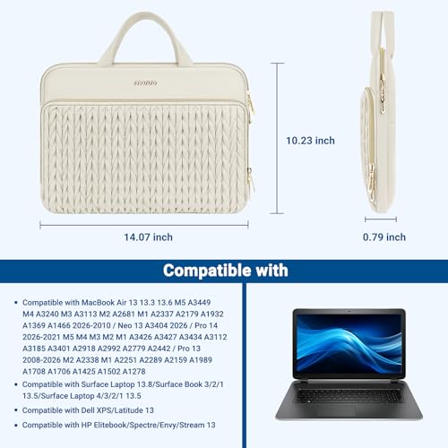 MOSISO Laptop Case 13.3 inch, 13-13.3 inch Laptop Sleeve, Sand | Compatible with MacBook Neo/Air 13.6 M5 M4 M3 M2 M1/Pro 13/14, HP Dell Lenovo ASUS, Wheat Ear Quilted Bag with Handle&Pocket - color: Sand, size: 13.3 inch