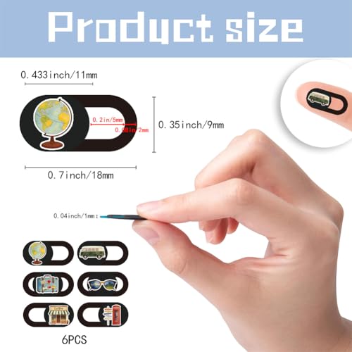 6Pcs 6 Styles Travel Theme Camera Cover Slide Cute Privacy Guard Accessories, 0.03 Inch Ultra Thin Webcam Cover Protector Blocker for Phone Laptop Desktop Computer Tablet Mini PC Office Use - color: Travel