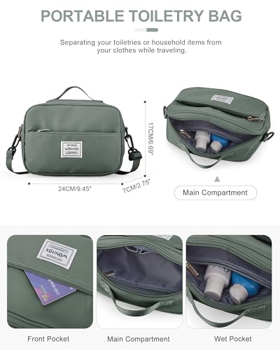 Gym Bag for Women Men, Sport Duffel Bag with Toiletry Bag & Shoe Compartment,Waterproof Travel Weekender Overnight Carry on Bag for Yoga with Trolley Sleeve, Green Set - color: A5-Green Set