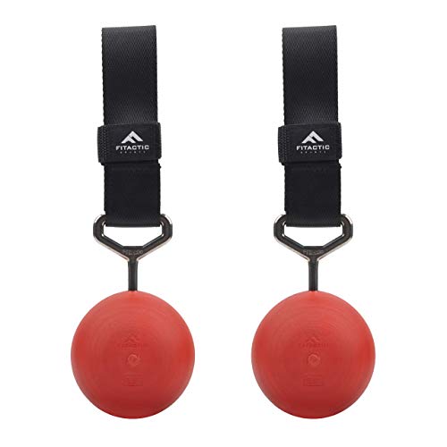 Rock Climbing Solid Training Cannonball Power Pull Up Ball Hold Grips for Straps for Finger, Forearm, Biceps, Back Muscles (Red, 3.5") Bundle with Upgraded 1 Pair Eagle Loops Grip for Fing
