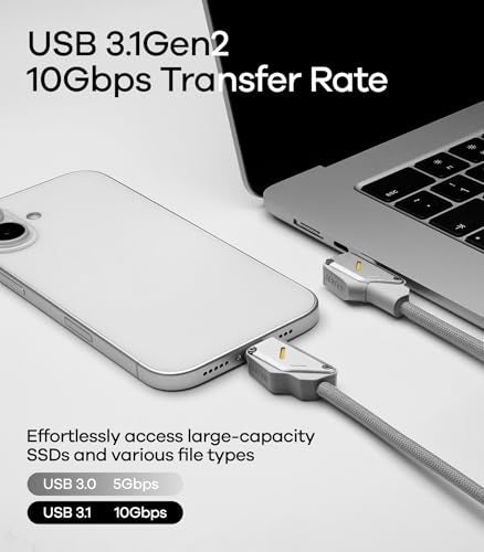 Aulumu M07 240W USB-C to USB-C Cable | USB 3.1 Gen2 10Gbps | 4K@60Hz Video Output Fast Charging | Compatible with iPhone 17/16/15 Pro Max, NVMe SSD, Galaxy S25/S24/S23 Ultra, MacBook Pro - Gray 3.9FT - size: 3.9ft, style: Grey - Aluminum