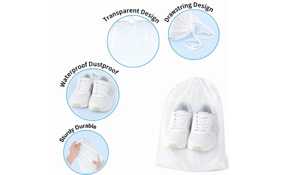 InfinitePack Large Transparent Shoe Bags for Travel, Portable Shoe Bags, Shoes Pouch Storage Organizer with Drawstring for Men & Women aClear Window Shoes Pouch with Rope - size: 10"x14"(100pcs)