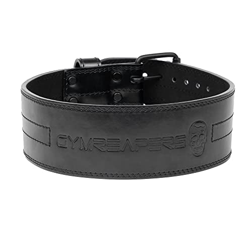 Gymreapers Weightlifting Belt 6MM Genuine Leather - Double Prong Power Belt Heavy Duty 4-Inch Wide - Strong, Stabilizing Back Support For Deadlifts, Squats Powerlifting - size: Large