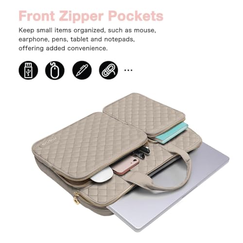 MOSISO 360 Protective Laptop Case 13.3 inch, 13-13.3 inch Laptop Sleeve | Compatible with MacBook Air/Pro 13/Pro 14,HP Dell ASUS Lenovo, Square Quilted Bag with 2 Pockets&Handle&Belt, Taupe Brown - color: Taupe Brown, size: 13.3 inch