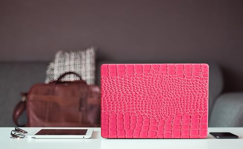 Crocodile Case for MacBook Air 13 inch M1 2022 2021 2020 2019 2018 A2337 A2179 A1932, Crocodile MacBook Air M1 Case, Aligator Skin Snakeskin PU Leather Hardshell & Keyboard Cover, Pink - color: # Shiny Pink Crocodile