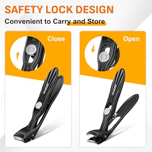 DRMODE Nail Clippers for Men Thick Nails, Angled Head Toe Nail Clippers for Thick Nails for Seniors, Wide Jaw Opening Toenail Clippers Heavy Duty Fingernail Clipper with Catcher Long Handle - Black