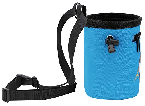 AMC Rock Climbing Panda Embroidered Chalk Bag with Zipper Pocket - color: Blue