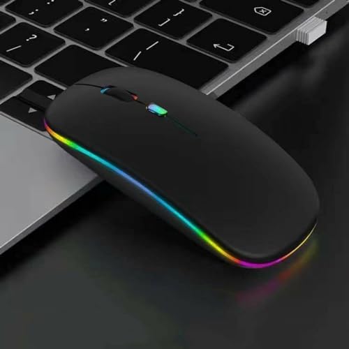 Guiheng Wireless Bluetooth Mouse,LED Dual Mode Rechargeable Silent Slim Laptop Mouse,Portable(BT5.2+USB Receiver) Dual Mode Computer Mice,for Laptop,Desktop Computer,ipad Tablet,Phone,TV (Black) - color: black