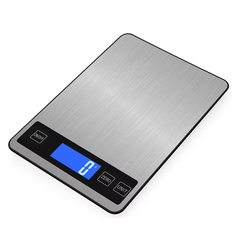 Digital Kitchen Scale 5kg/11lb – Food Scale with LCD Display, Zero Button, 6 Units, Stainless Steel Surface – 1g Precision, Battery Powered – for Cooking, Baking, Meal Prep