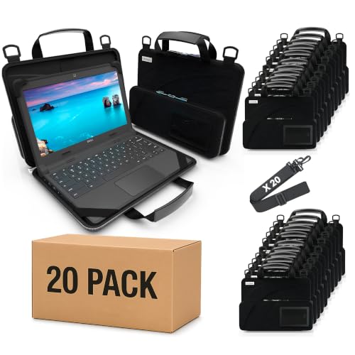 13-14 Inch Always-on Chromebook Protective Hard Case with Accessory Pouch and Adjustable Shoulder Strap (20 Pack) - color: 20 Pack Black