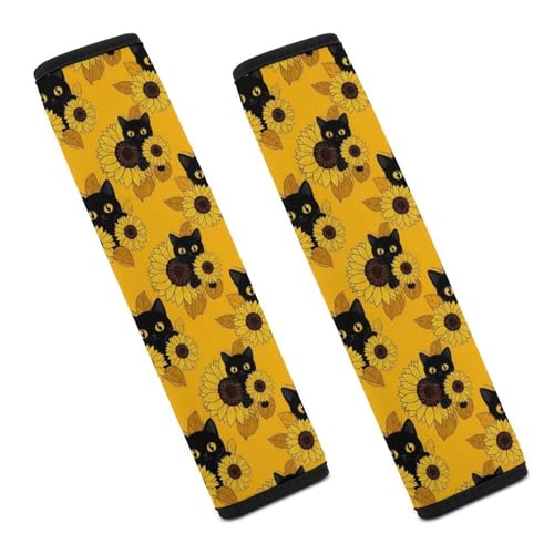 2 Pack Black Cat Yellow Sunflower Seat Belt Cover Universal Fit Seat Belt Cushion for Kids, Stroller Pushchair High Chair, Neck and Shoulder Support - color: Pattern 179