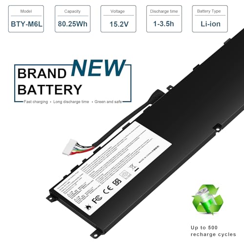 BTY-M6L MS-16Q2 MS-16Q3 Laptop Battery Compatible with MSI GS65 GS75 Stealth Thin 8RF 8SE 8SF 8SG 9RE 9SD 9SE 9SF 9SG PS63 PS42 8RB Modern 8RC 8SC P65 Creator 8RD 8RF 8RE 8SF 9SE P75 Creator 9SC 9SE - size: 13.19*3.23*0.28inch BTY-M6L