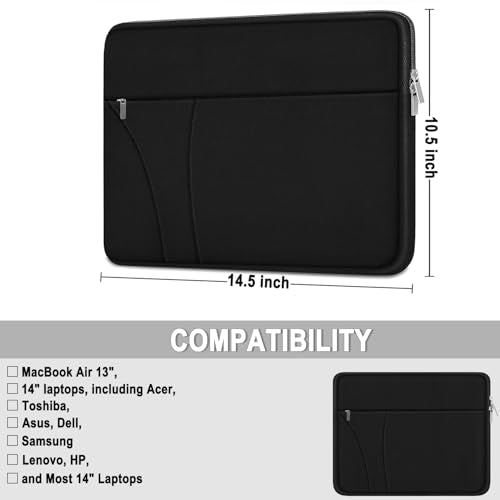 Laptop Case 14 inch Slim Traveling Laptop Sleeve Cover with Zippered Pocket | Laptop Bag, Shockproof Protective Carrying Briefcase Computer Case for 14" MacBook Air/Pro, HP, Dell, Lenovo, Acer, Black - color: Black, size: 14 inch