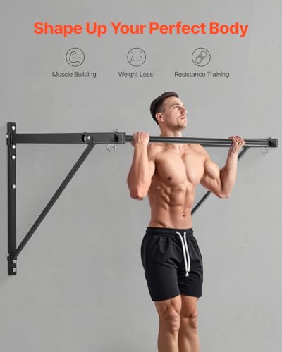 VEVOR Pull Up Bar, Multi-Grip Wall Mounted Pull Ups, 50 in Width Multifunctional Chin Up Training Station, Heavy Duty Steel Upper Body Workout Bars with Hangers, 440 lbs Weight Capacity, for Home Gym - size: Joist Mount