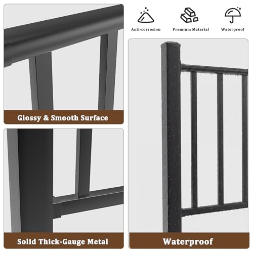 Aluminum Deck Railing Kit, Modular 36 in H. x 5 Ft W Level Railing Kit for Outdoor Steps,Heavy Duty Balustrade System for Deck, Porch, Patio & Balcony(1 Post, 1 Panel) - size: 5Feet-Level