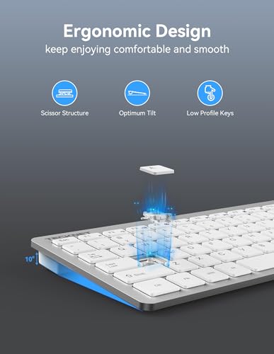 TECKNET 2.4G Wireless Keyboard, Ultra Slim Compact Computer Keyboard with Media Hotkeys, Silent Small USB Keyboard for Laptop PC Desktop Smart TV Notebook Chromebook-Silver - color: Silver
