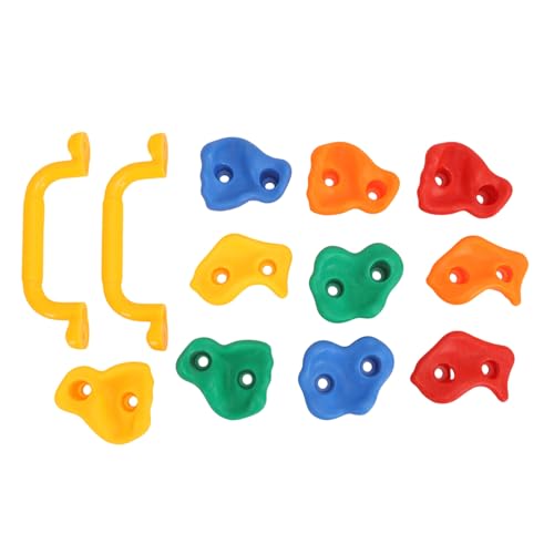 Rock Climbing Holds Set PE Material 10 Stones 2 Handles Multi Colored - Durable Abrasion Grip Comfortable Ergonomic Design for Home Gyms and Training Walls
