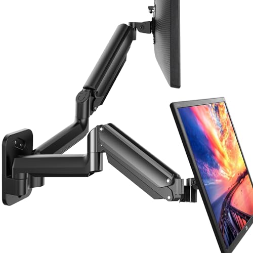 HUANUO Gaming Dual Monitor Wall Mount for 17-32 Inch Computer Screen Mount (4.4-17.6lbs Per Arm) - VESA 75x75/100x100 Height Adjustable Stand for Dual Monitors - Home Office Desk Setup