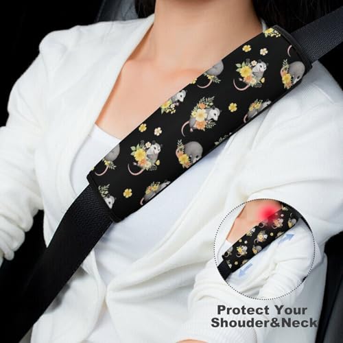 2PCS Breathable Car Seat Belt Pad for Elderly Support, Stroller Pushchair High Chair, Possum Floral Black Seat Belt Cushion, Anti-Slip Pad - color: Pattern 1210