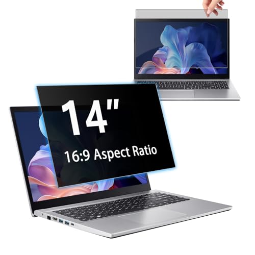 14" Privacy Screen Computer for 16:9 Aspect Ratio, 2-Sided Removable Anti-Peeping/Anti-Glare, Blue Light Block, UV Protect, Reduce Strain, Anti-Scratch, Fits 14-inch 16:9 Protector Film - size: 14inch 16:9
