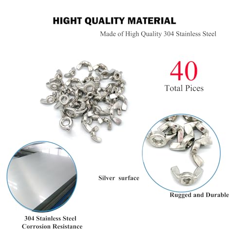40 Pcs 4 Sizes 3/8,5/16",1/4",3/16"(10#), Wingnuts, 304 Stainless Steel Wing Nuts Fasteners Parts Butterfly Nut, Hand Twist Tighten Hardware Nuts Butterfly Wing-Nut Assorted Kit - size: 304 Stainless Steel-4 Sizes-40Pcs