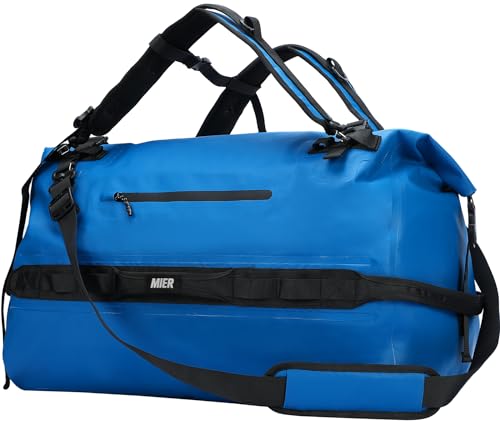 MIER Large Waterproof Duffel Bag - 60L/80L Dry Bag Backpack | Detachable Backpack Straps; Multi-Pockets; Roll-Top with Hook-and-Loop Closure; Motorcycle, Kayaking, Gym, Beach, Boating - color: Dark Blue, size: 60L