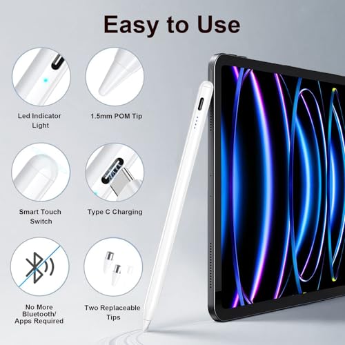 Stylus Pen for AMZ HD 10, Max 11, HD 8 Stylists Tablets, iPad, iPhone, Samsung, Lenovo, Pixel, and All Touch Devices (White) - color: white
