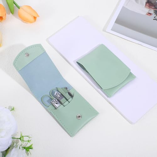 7 Pcs Manicure Set, Travel Nail Clippers with Green Leather Bag, Professional Carbon Steel Travels Nail Care Clippers, 7 in 1 Portable Travel Grooming Kit for Women Men (Green)