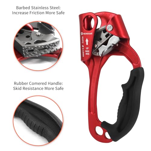 UIAA & CE Certified Hand Ascender Rock Climbing Tree Arborist Rappelling Gear Equipment Rope Clamp for 8~13MM Rope - color: Red Pro-Right