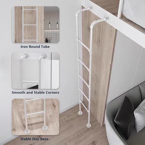 Wall Mounted Metal Step Ladder for Home Loft, White Wrought Iron Basement Window Well Egress Ladder Strong Bunk Bed Climbing Ladders with Kit, 100-300cm(175cm/69in) - size: 175cm/69in