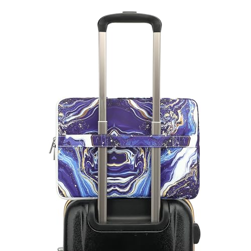 360° Protective Laptop Sleeve Case Bag with 3 Pockets,Handle,Luggage Strap for MacBook Pro 14 inch and 14 inch-14.4 inch Screen Laptop (Blue Marble) - color: Blue Marble, size: 14 inch-14.4 inch