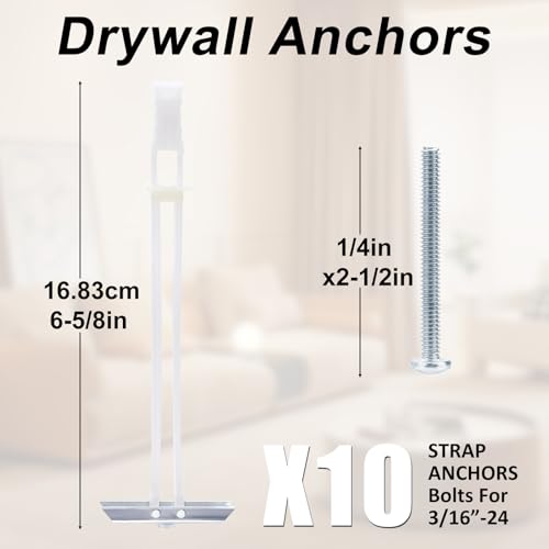 Drywall Anchor with Included Bolts for 3/16”-24, Heavy Duty Hollow Drywall Anchors for TV Mounting Kit, Stainless Steel Hollow Wall Anchors Holds up to 240 lbs Each in 1/2-in Drywall-10 Pack - size: 3/16"-24：Pack of 10