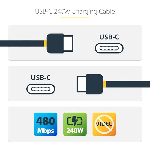 StarTech 3ft (91cm) USB C Charging Cable, Charge & Sync, 240W (5A) PD EPR, USB 2.0 Laptop Charger Cable, USB-IF Certified, TPE Jacket, Charging Cord, Black - size: 3 ft