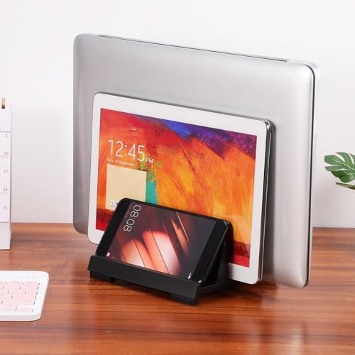 SUPVOX Laptop Vertical Stand Dual Slots Adjustable Black Desktop Laptop Support Holder Workspace Organizer for Office and Home Use