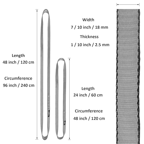 18MM Nylon Climbing Slings Runners 23 kN Strong Webbing Straps for Rock Climbing, Rappelling, Swing, Yoga Hammock etc - color: 2PCS Grey, size: 24inch/60cm