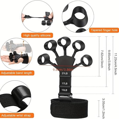 1pc Silicone Finger Trainers, 5 Fingers Wrist Stretching Band, Suitable For Hand & Finger Rehabilitation, Strength Training - color: 1pc Black
