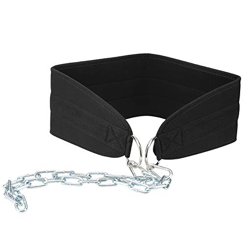 Fitness Dip Belt, Weighted Strength Training Belt with Steel Chain for Pull Ups Dips Lunges, Gym Workout Equipment for Men Women