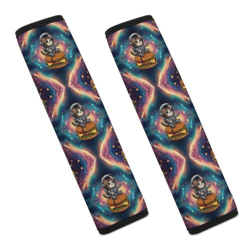 2PCS Funny Cat Hamburger Space Car Seat Straps Shoulder Pads Soft Padded Seat Belt Cushion for Adult Use, Car Seats Pushchair Strollers High Chair Pushchair, Anti-Slip Pad - color: Pattern 170