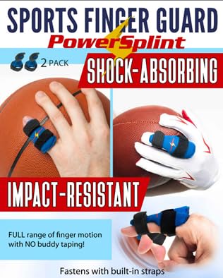Sports finger guard (2-pack) finger brace protection; impact-resistant, NO tape needed (Large) - size: Large
