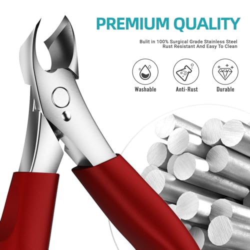 Toenail Clippers for Thick Nails for Seniors - Heavy Duty Toe Nail Clippers for Men & Elderly with Thick Toenails, Professional Nail Clippers with Long Handle for Inflexible Joints, Sharp Curved Blade - style: Professional Nail Clippers - Red