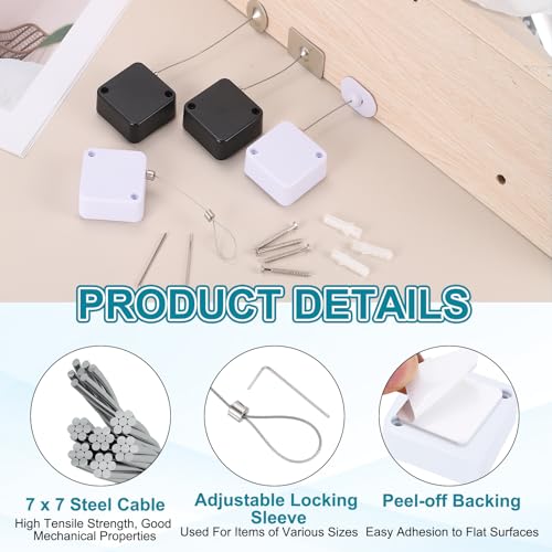 PATIKIL Retractable Remote Control Cable Tether (4.9ft / 1.5M, White)(5 Set) Square Remote Control Security Lanyard Lock Adjustable Locking Leash with Rope Locks, Suit for - TV/Tablets - color: White, size: 4.9ft