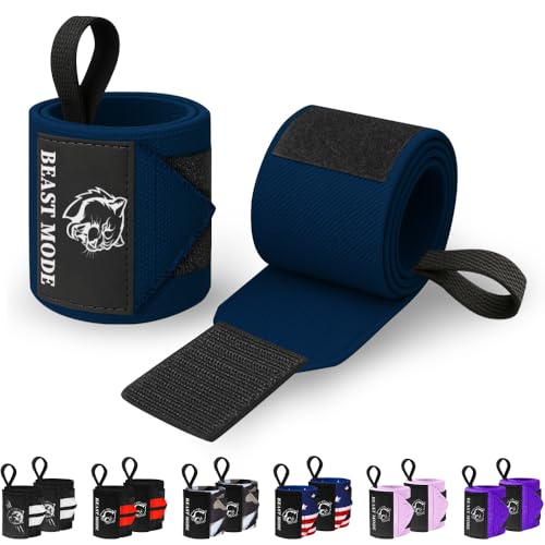 TECEUM Weightlifting 18" & 12" Wrist Wraps with Thumb Loop – Heavy Duty Wrist Workout Braces for Men and Women – Ideal for Powerlifting, Strength Training, Bodybuilding - color: Navy Blue, style: 12" – Beast Mode