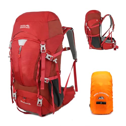 50L Hiking Camping Backpack for Men Women Lightweight Backpacking Back Pack | Waterproof Travel Outdoor Sport Climbing Daypack with Rain Cover - color: Red