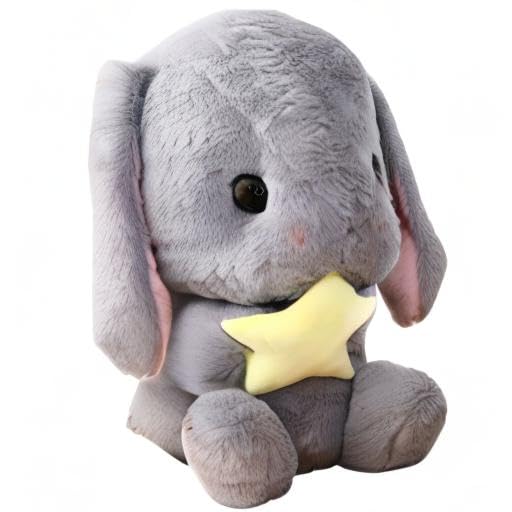 HOUPU Lop Bunny Plush 8.6in Gray Star Stuffed Bunny Kids Easter Toy