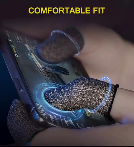 Silver Fiber Professional Finger Sleeves Gloves for Mobile Gaming | Longer Size,No More Slipping, Maximum Touch Sensitivity, Anti-Sweat, Fits All Touchscreen Devices, 10 Pack