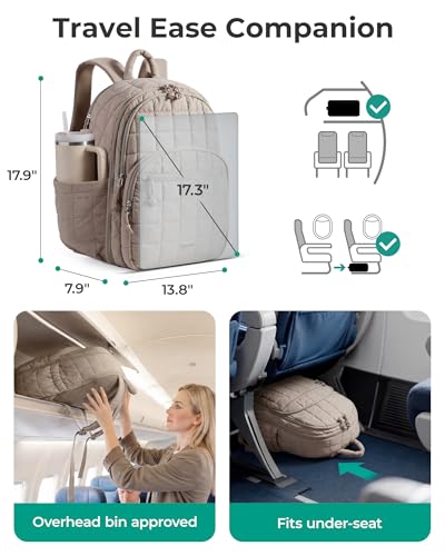 BAGSMART Travel Backpack for Women, 17.3" Carry on Backpack, Camel | Airline Approved Personal Carry-on Size, Shoe Bag & TSA-approved Toiletry Bag, Trolley Sleeve, Water-Resistant - color: Light Brown, size: Large 17.3 Inch
