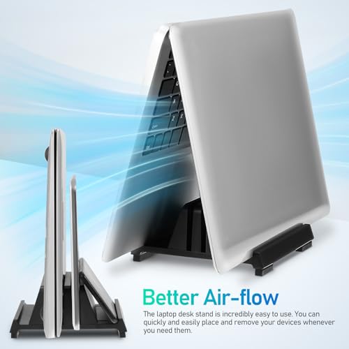 ABOOFAN Laptop Vertical Stand Dual Slots Black Upright Laptop Holder Universal Desktop Workspace Organizer for Office and Home Use